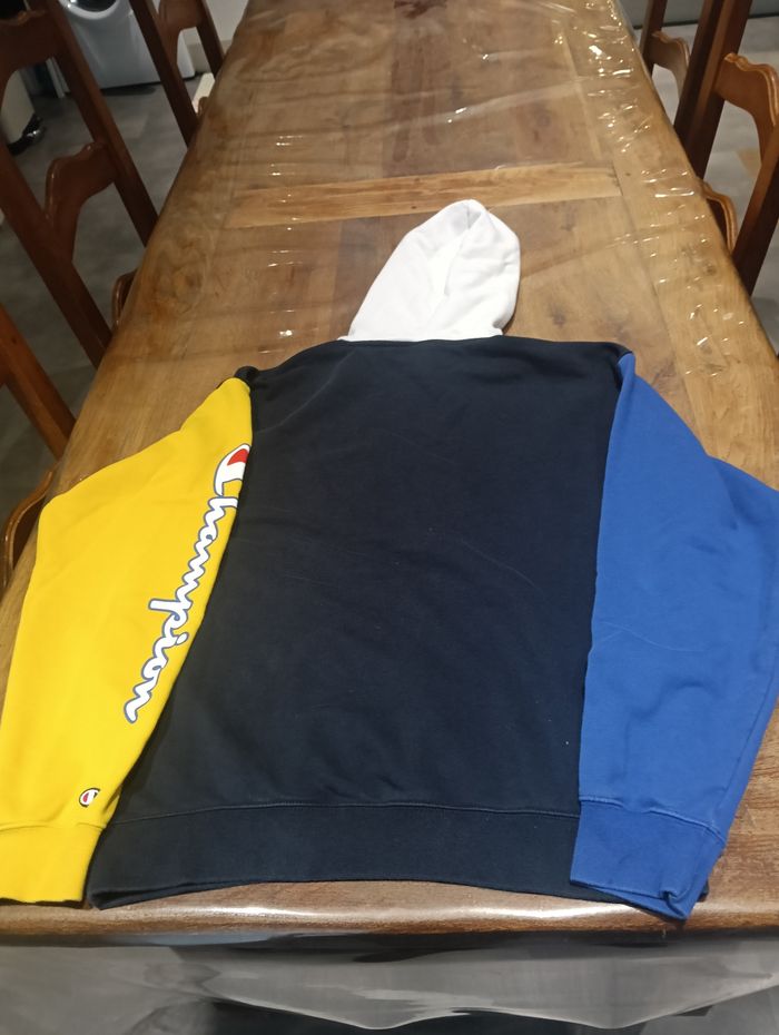 Sweat à capuche Champion color block bleu jaune – taille M - photo numéro 3