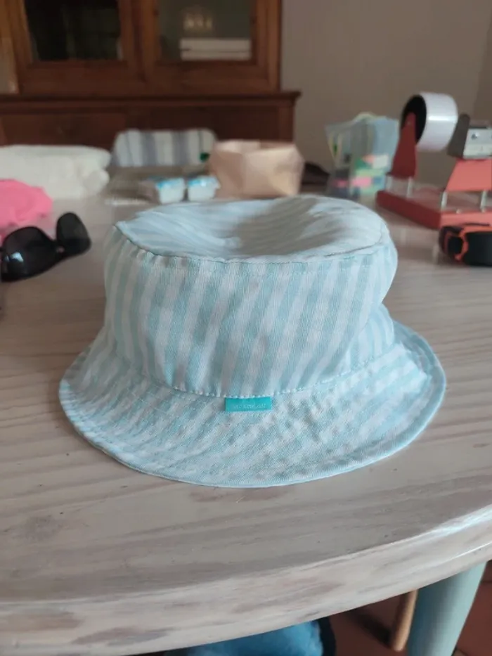 Bob bleu pastel à rayures chapeau été 58 cm Decathlon vintage