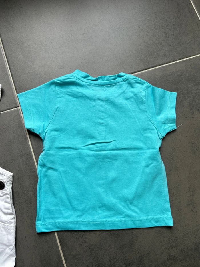 Ensemble 2 articles: salopette blanche et t-shirt col tunisien turquoise bébé garçon - photo numéro 5
