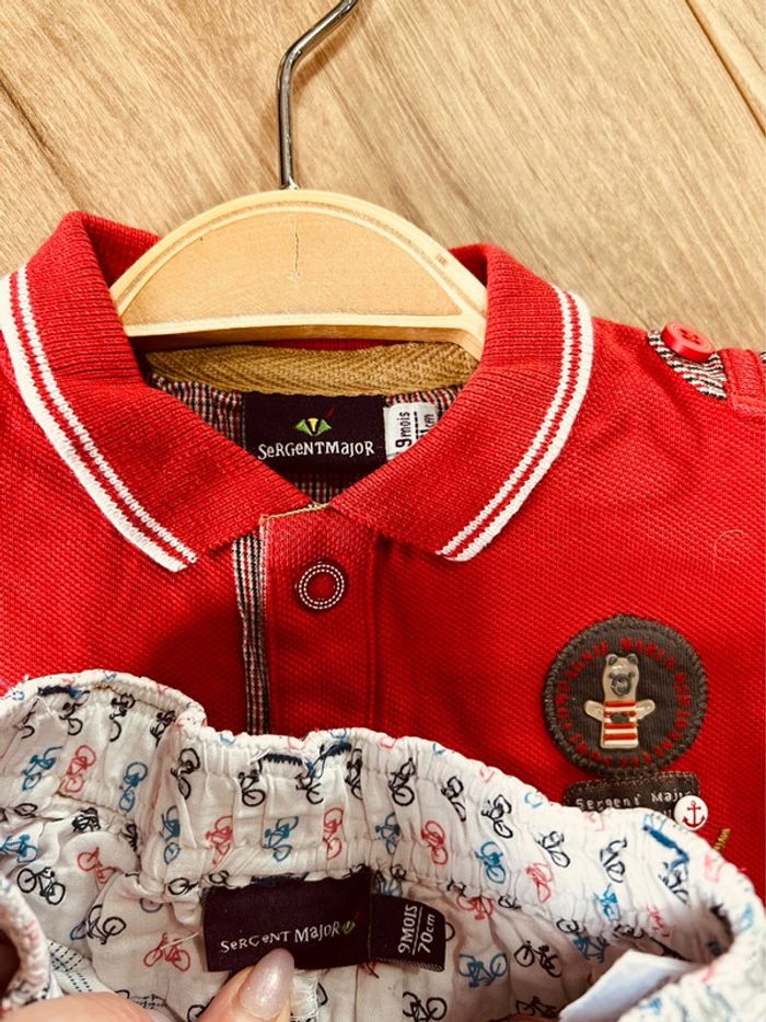 Taille 9 mois ensemble 2 pièces garçon Sergent Major blanc et rouge * polo * 💙 - photo numéro 4