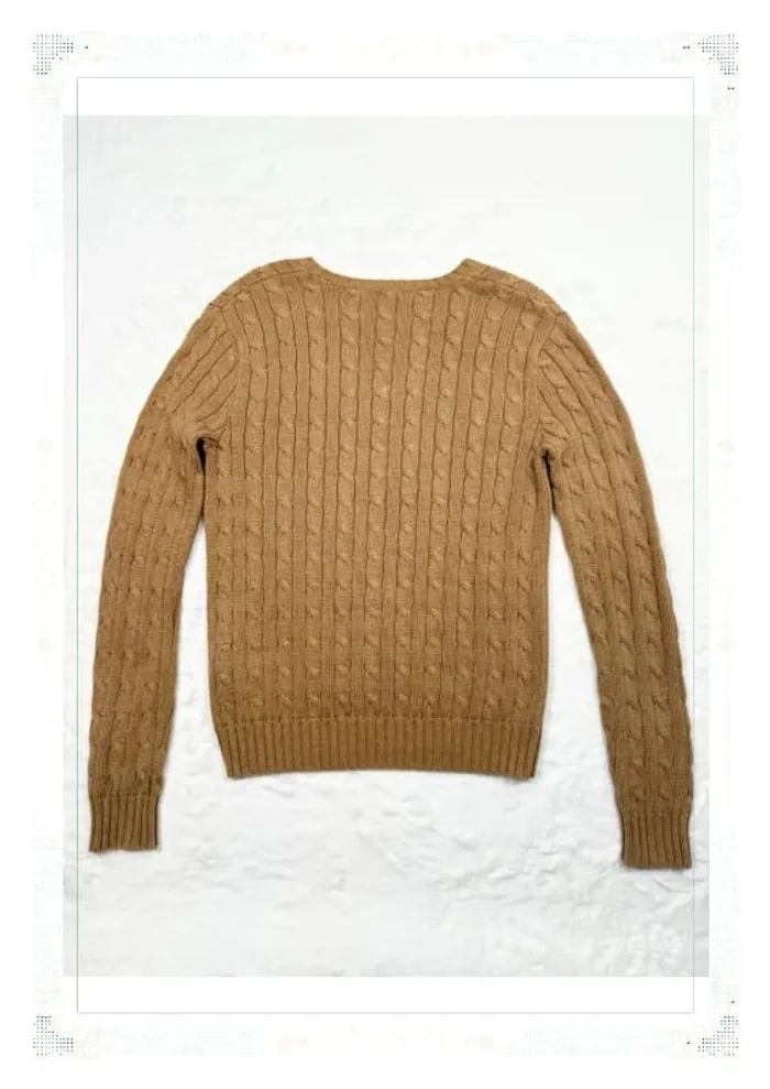 Ralph Lauren pull col V torsadé beige femme taille L coton - photo numéro 3