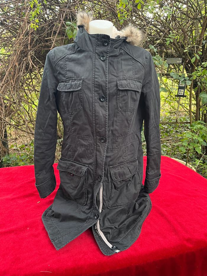 Veste longue Esprit Femme T.44 – Style Parka Hiver noir – look vintage