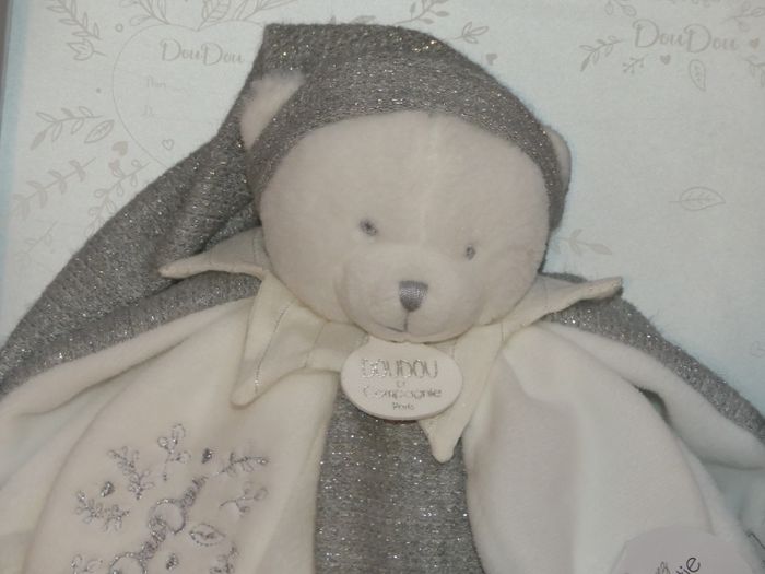Doudou plat pétales collector Doudou et compagnie argent blanc 🐻 Neuf - photo numéro 3