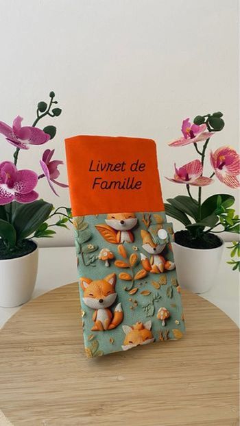 Protège livret de famille renard orange personnalisé personnalisable 