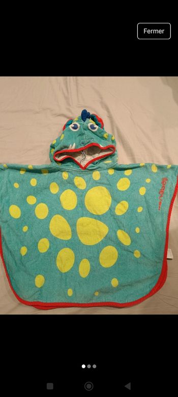 Poncho de Bain Coton Bébé - Dragon Bleu-Vert