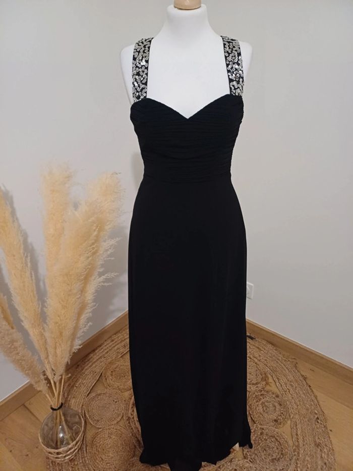Robe longue noire de soirée/cocktail avec sequins Lipsy taille XS 34 - photo numéro 2
