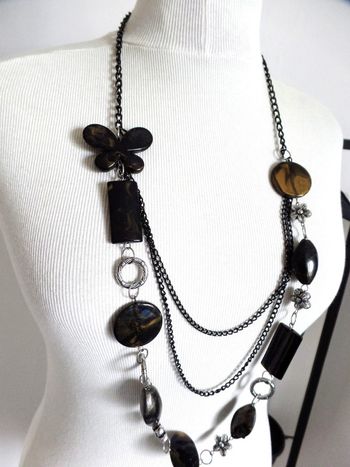 Collier fantaisie noir et marron