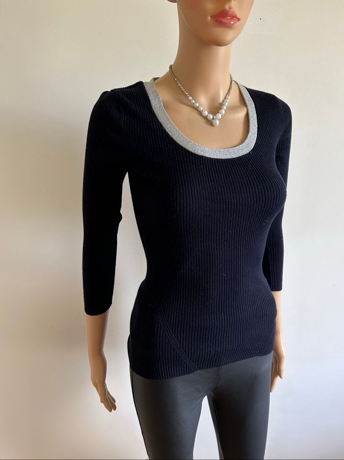 Pull bleu marine et argenté Morgan taille XS TBE - photo numéro 2