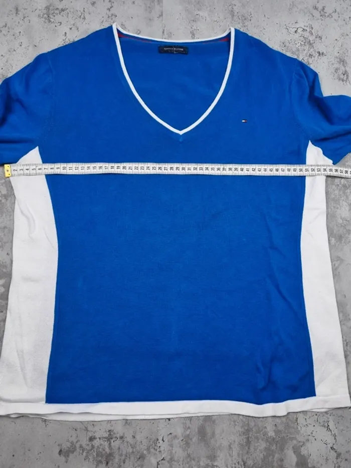 Pull col V Tommy Hilfiger Bleu – Taille XL Femme (mesures en photos) - photo numéro 6