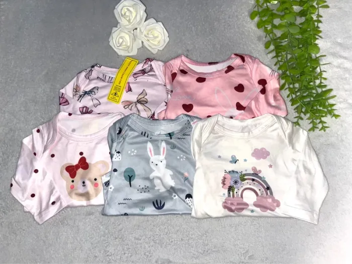 Très beau lot de 5 bodies à longue manche bébé fille