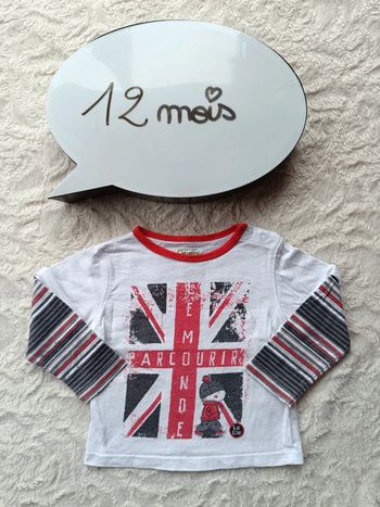 Tee shirt chemise manches longues Garçon 12 mois Parcourir le monde Angleterre Lcdp 100% coton