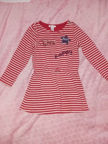 Robe manche longue rouge et blanc okaidi 3 ans