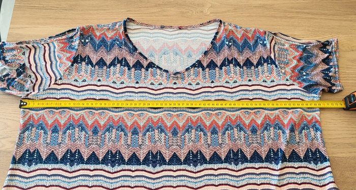 T-shirt blouse manches courtes à motifs bleu blanc corail Blancheporte Taille 54/56 - photo numéro 10