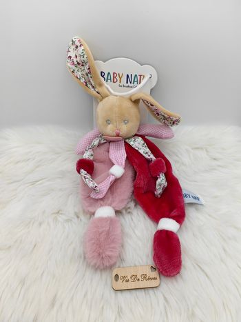 Doudou Lapin Poupi Bn0111 Baby Nat Beige rose rouge