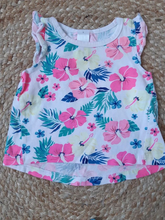 Ensemble fleurs colorées haut sans manches et short Baby Club 62 cm - photo numéro 2