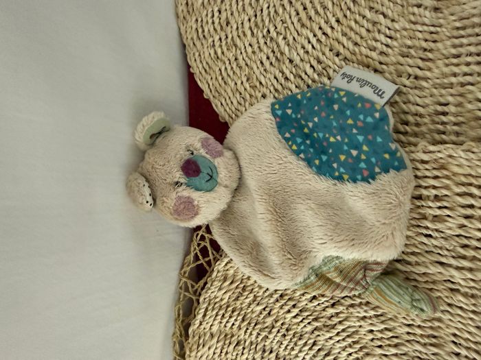 Doudou plat ours beige bleu Les Jolis trop beaux MOULIN ROTY - photo numéro 3