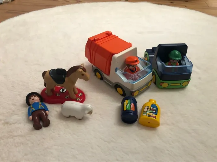 Lot Playmobil 123 - camion poubelle, chantier et fermier + animaux - photo numéro 2
