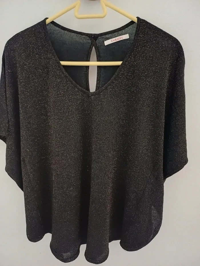 T-shirt noir pailleté doré