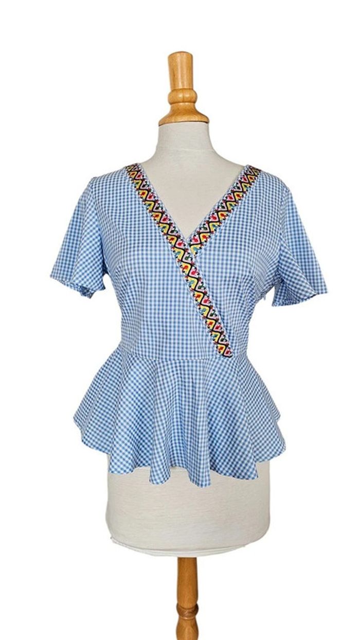 Blouse Attentif Paris – S – Blanc et Bleu clair – État : Excellent