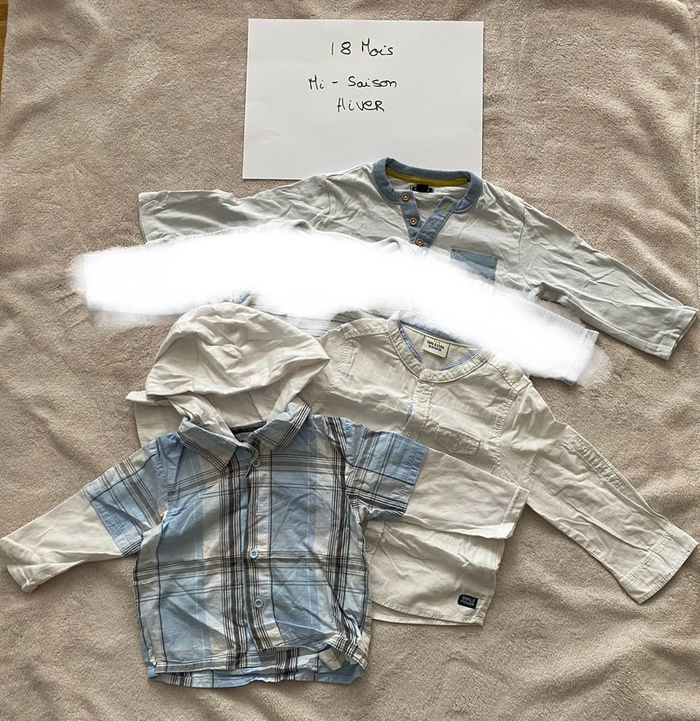 Lot 2 T-shirts manches longues & 1 chemise - 18 mois - TAO, Kiabi, In extenso - TBE