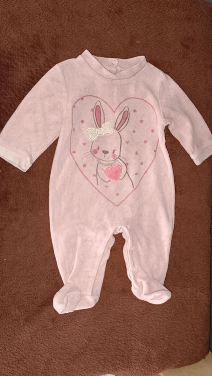 Pyjama velours une pièce rose pâle 3 mois - photo numéro 5