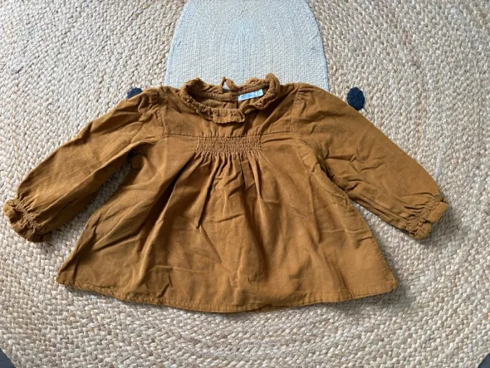 Blouse chemise ML velours marron moutarde Boutchou 36 mois 3 ans - photo numéro 3