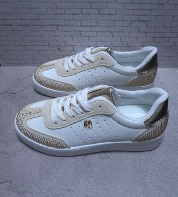 Baskets Femme Blanches & Or - Détails Strass Chic - Neuves Taille 38