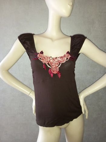 débardeur marron avec roses morgan de toi taille 38