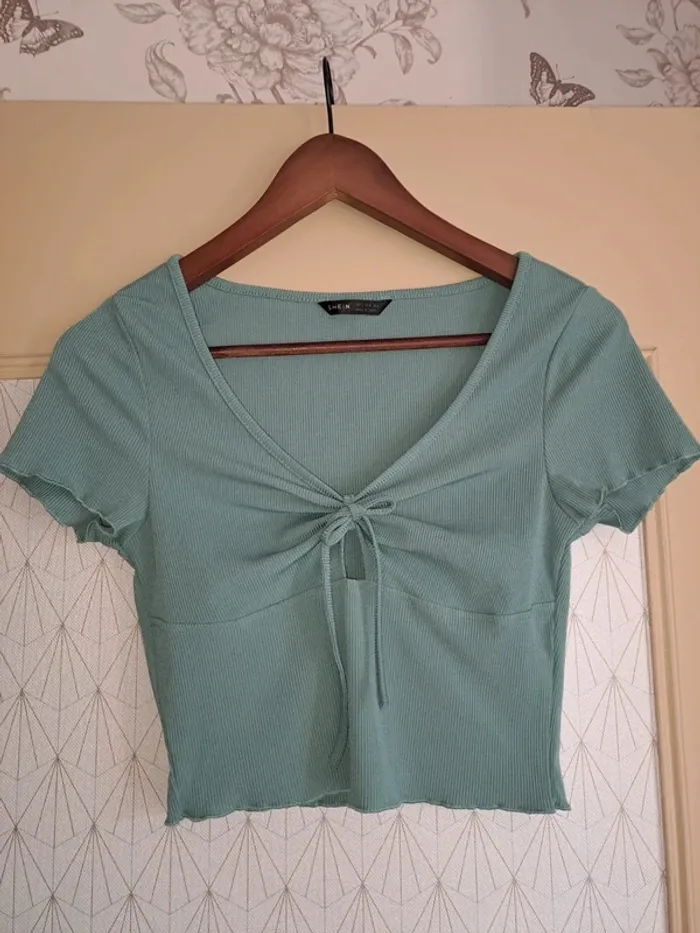 Top court femme comme neuf SHein S vert d'eau / menthe sexy