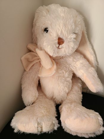 Peluche doudou lapin blanc écru crème beige nœud 40 cm Bukowski