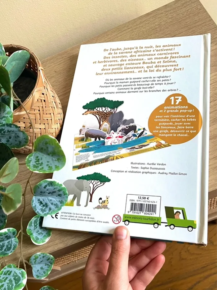 Livre enfant anime animaux de la savane tourbillon educatif interactif cartonne apprentissage - photo numéro 2