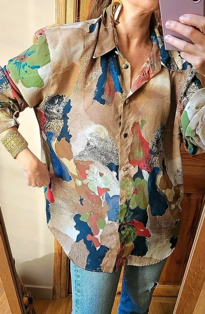Blouse chemisier vintage multicolore - photo numéro 2