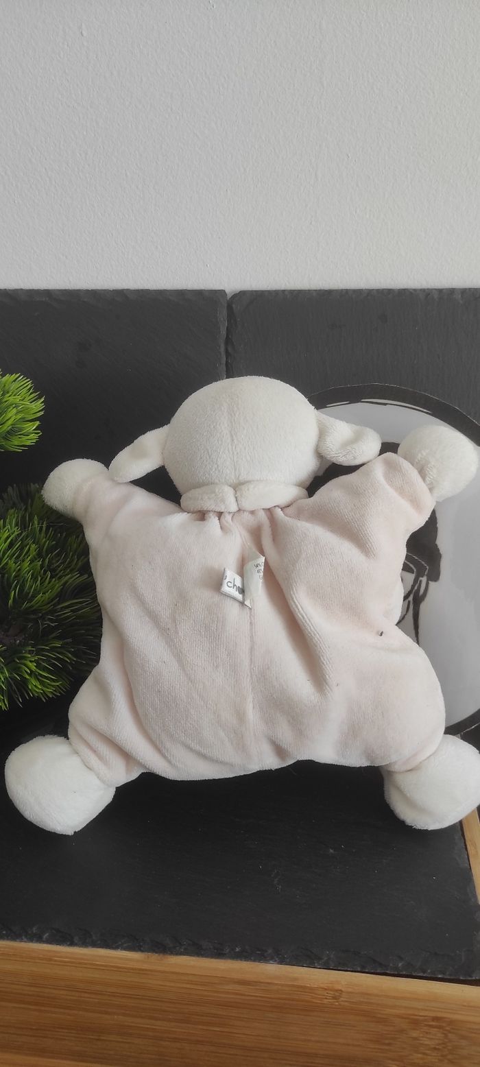 Doudou semi plat mouton Bout'chou Monoprix rose agneau peluche nuage blanc beige - photo numéro 2