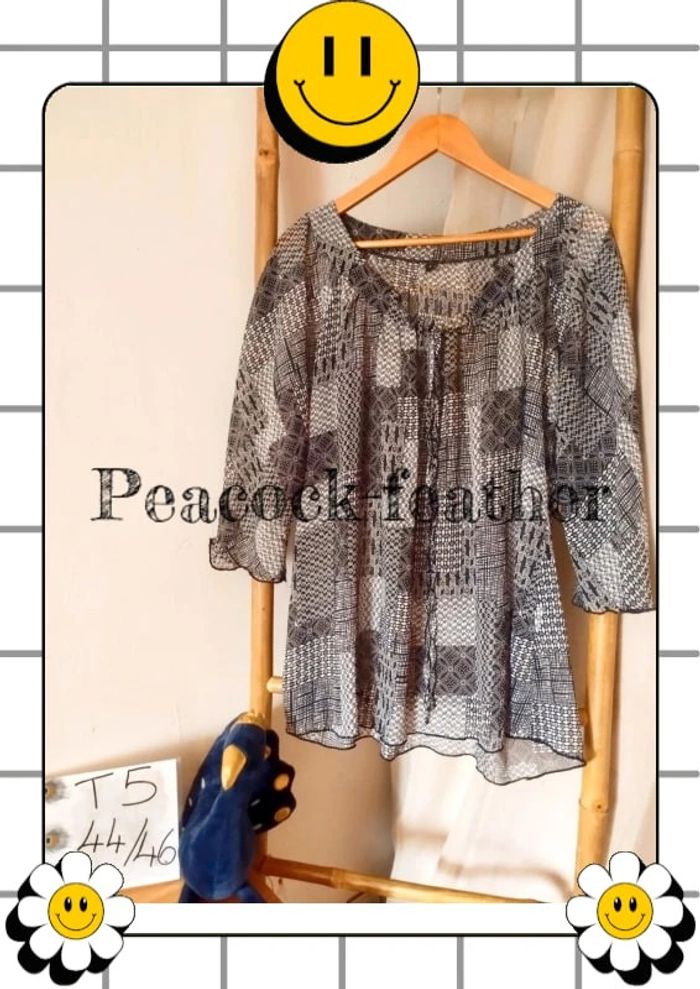 Blouse transparente noire blanche 3/4 T5