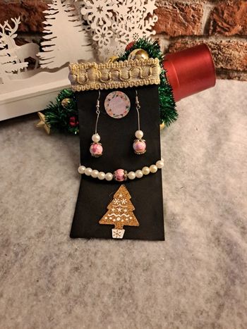 Boucles d'oreilles pendante avec bracelet rose et blanc