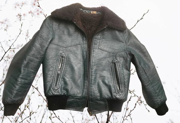 Bombers aviateur cuir enfant vintage vert fonce
