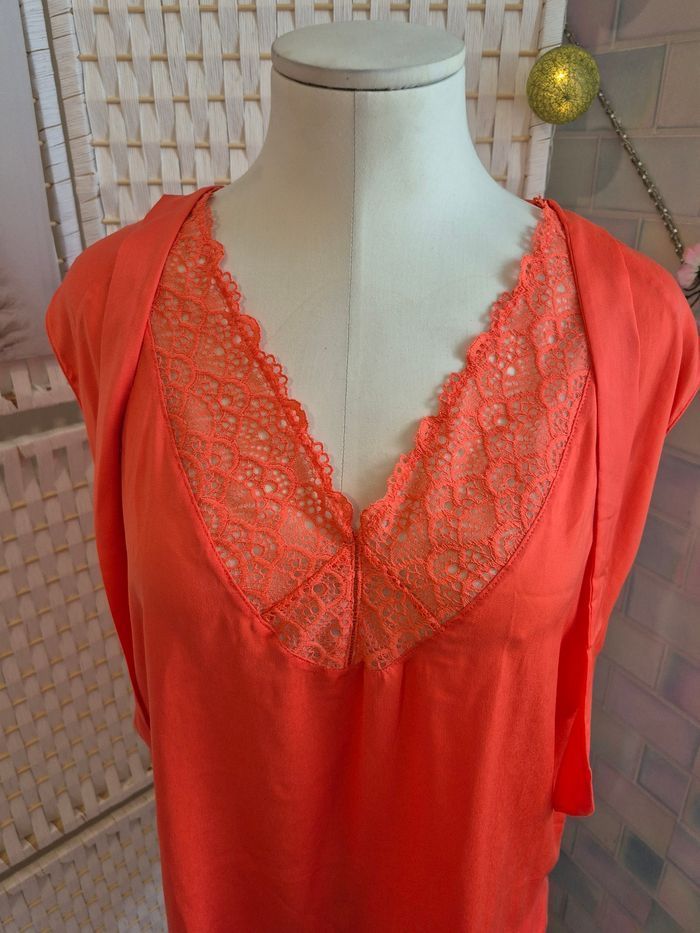 💕Joli Top saumon Darjeeling - Encolure dentelle & liens - femme T42 💕 - photo numéro 3