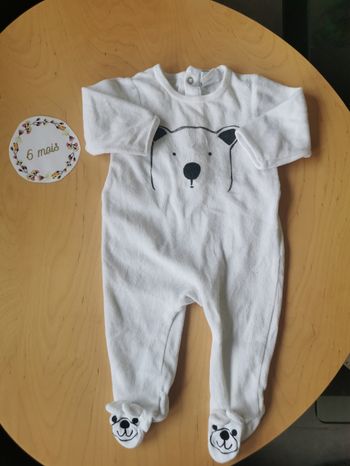 Pyjama bébé mixte blanc en velour 6mois la redoute tbe