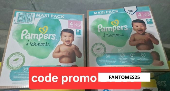 Lot de 2 maxi pack 74 couches pampers harmonie taille 4