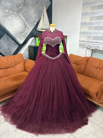Robe de fiançailles henné aubergine 