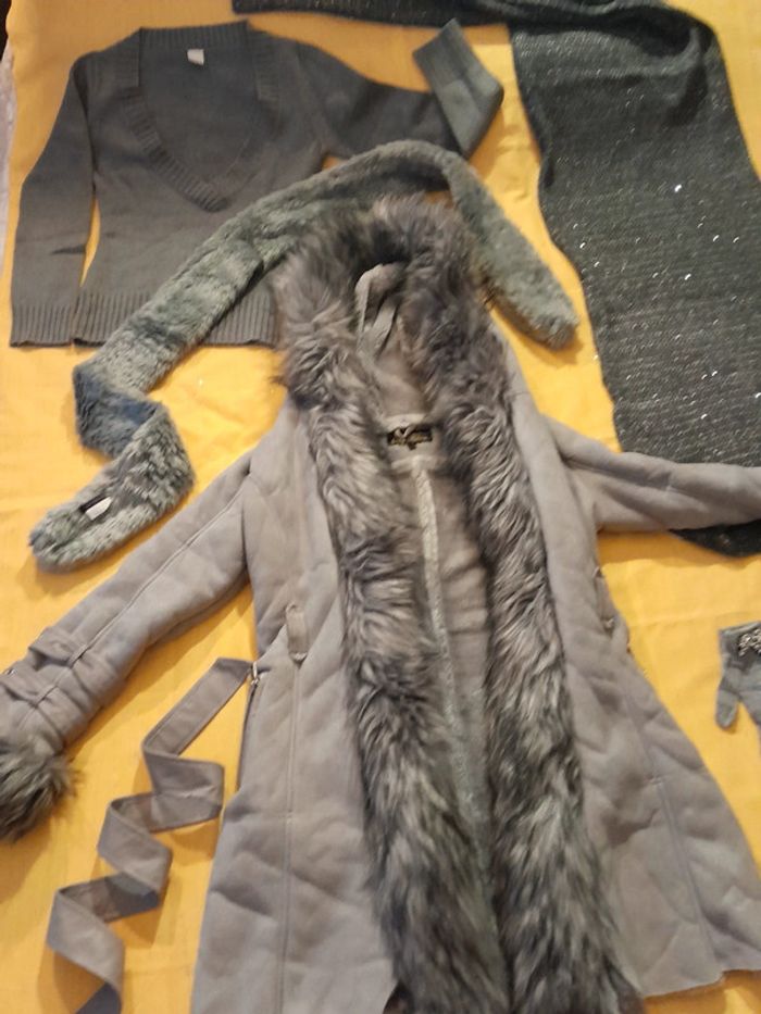 Gros lot Hiver Femme S Manteau + 2 écharpes + bonnet + pull assorti + gants - photo numéro 5