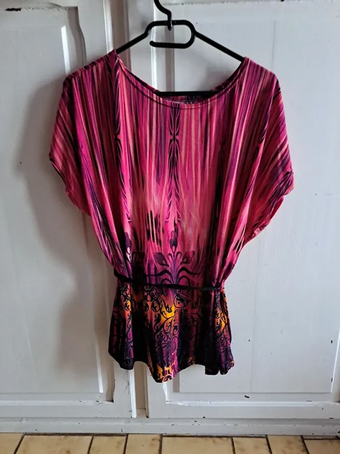 Blouse manche courte rose taille unique - photo numéro 2