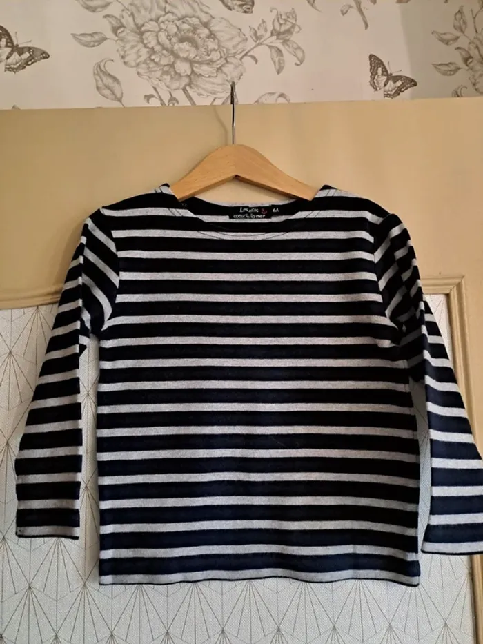 T-shirt ML garçon 6 ans qualité doux les petits cœurs à la mer comme neuf
