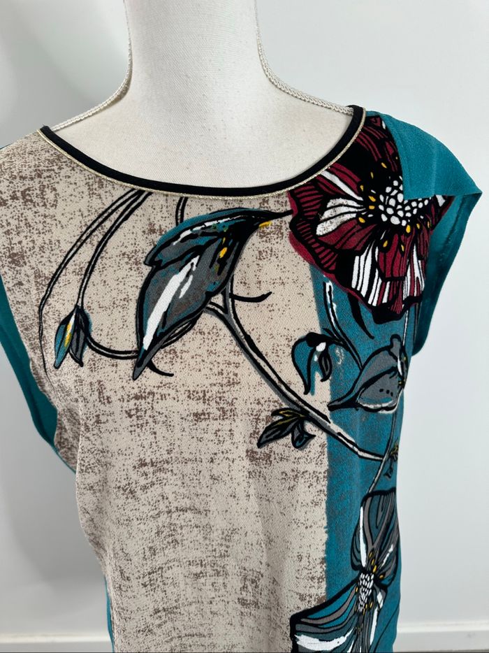 Robe à fleurs beige et bleu canard Trend by Captain Tortue T40 L - photo numéro 2