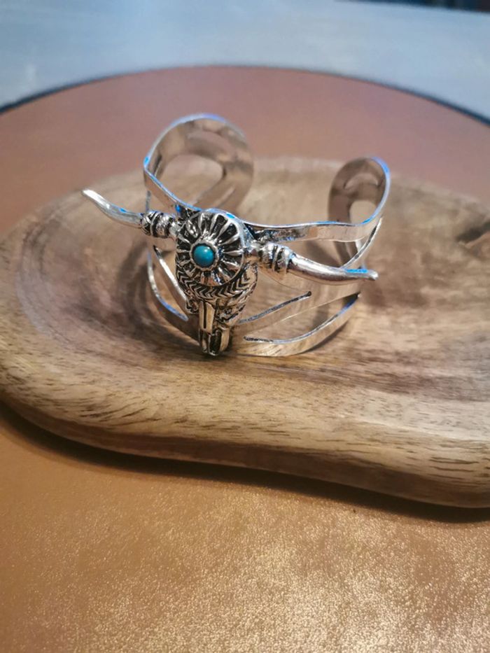 Bracelet manchette style country cowboy taureau - photo numéro 2