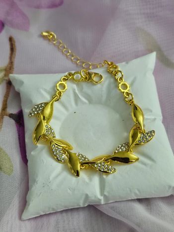 Bracelet feuilles avec zirconium, acier inoxydable