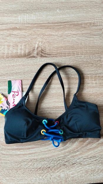 Haut maillot de bain noir lacets bleu taille 34 femme