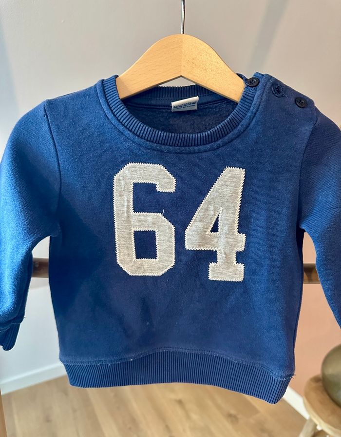 💜 Pull chaud bleu marine marqué 64 taille 12 mois 💜