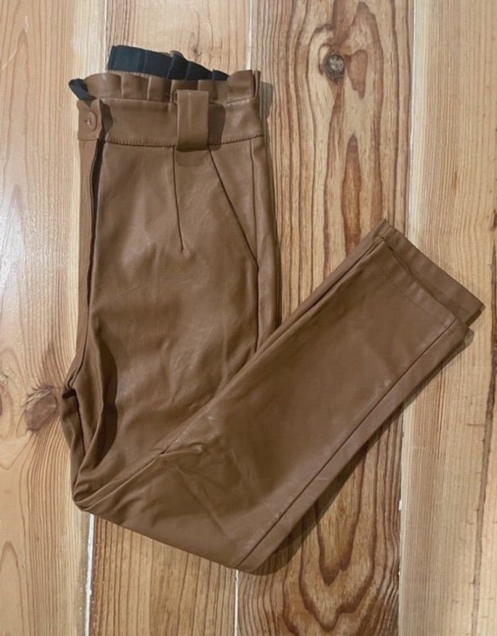 Pantalon marron similicuir cuir taille haute taille S