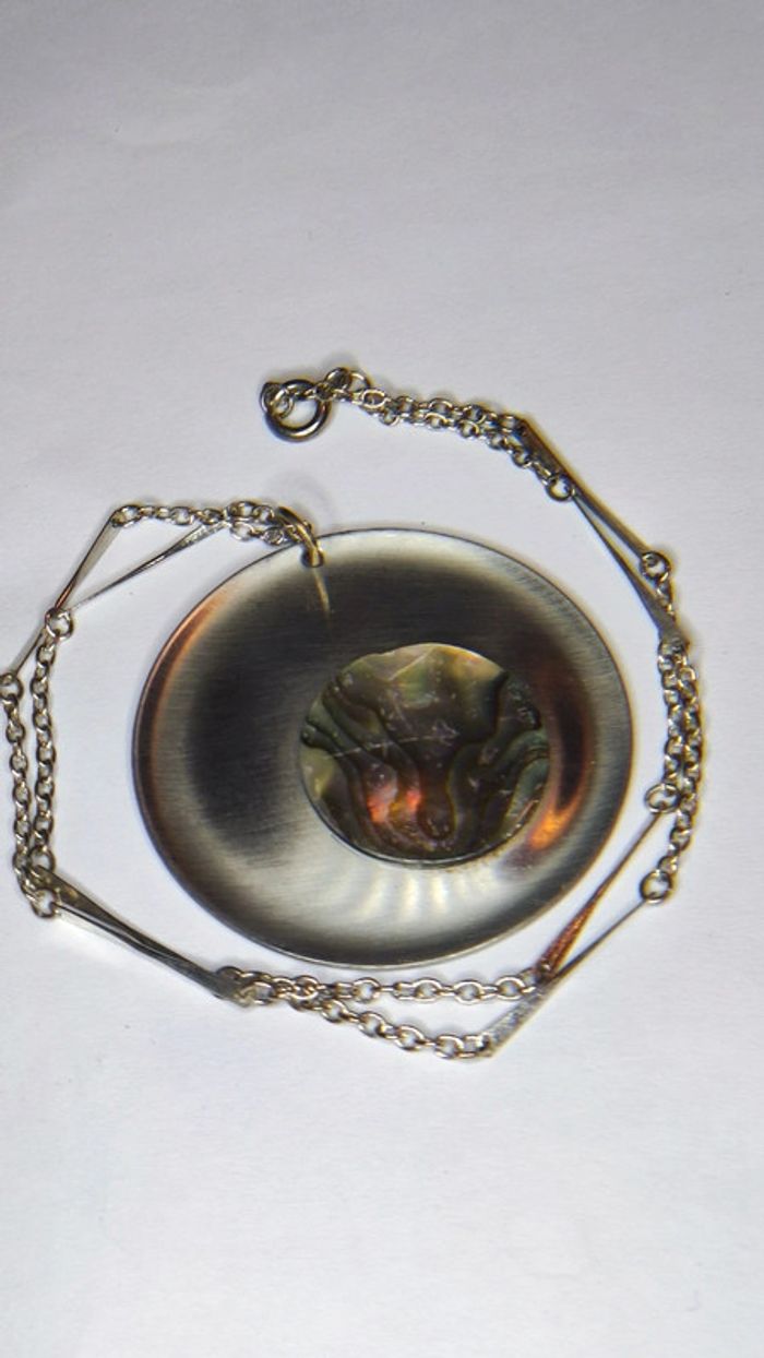 Pendentif nacre acier - photo numéro 1